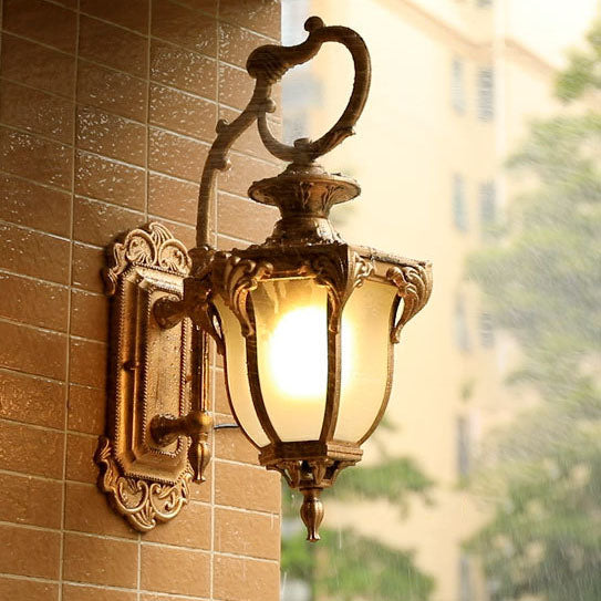 European Retro Aluminum Glass Carved Lantern 1-Light Outdoor Waterproof Wall Sconce Lamp | Bowlift