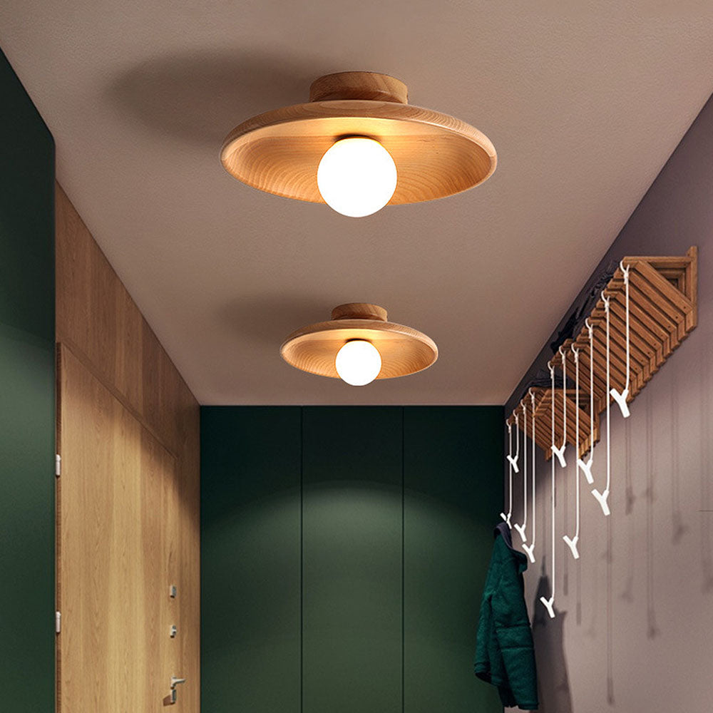 BowLift | Nordic Wood Round Ceiling Light Fixture - Minimalist Design for Hallway & Living Room Lighting