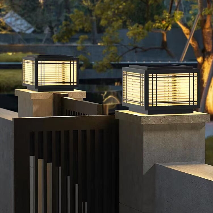 Traditional Chinese Square Aluminum Glass 1-Light Post Head Light For Garden | Bowlift