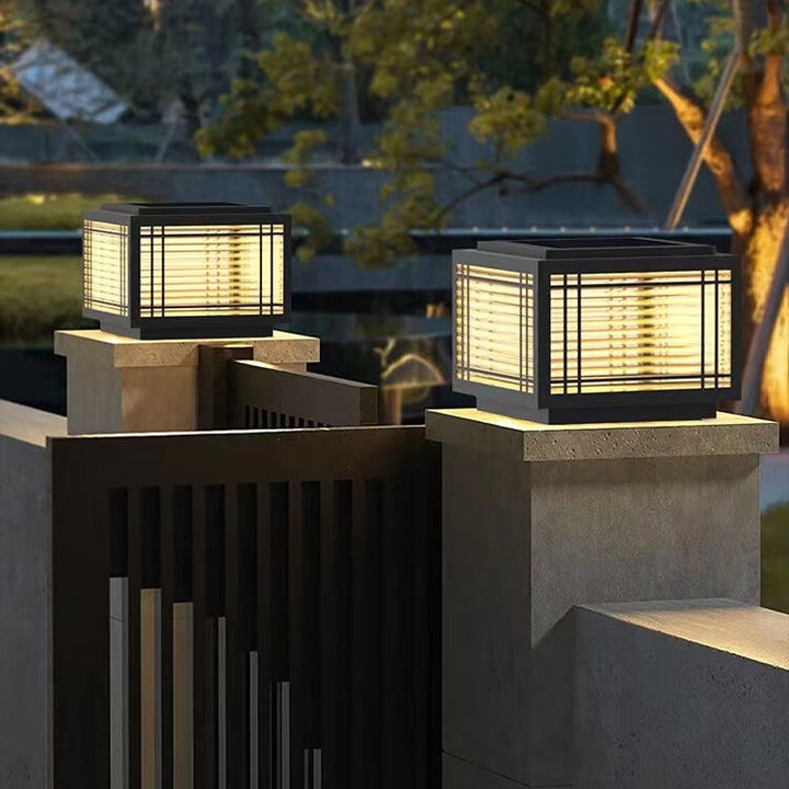 Traditional Chinese Square Aluminum Glass 1-Light Post Head Light For Garden | Bowlift