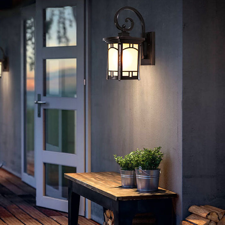 Modern Square Aluminum Glass Carved 1-Light Outdoor Waterproof Wall Sconce Lamp | Bowlift