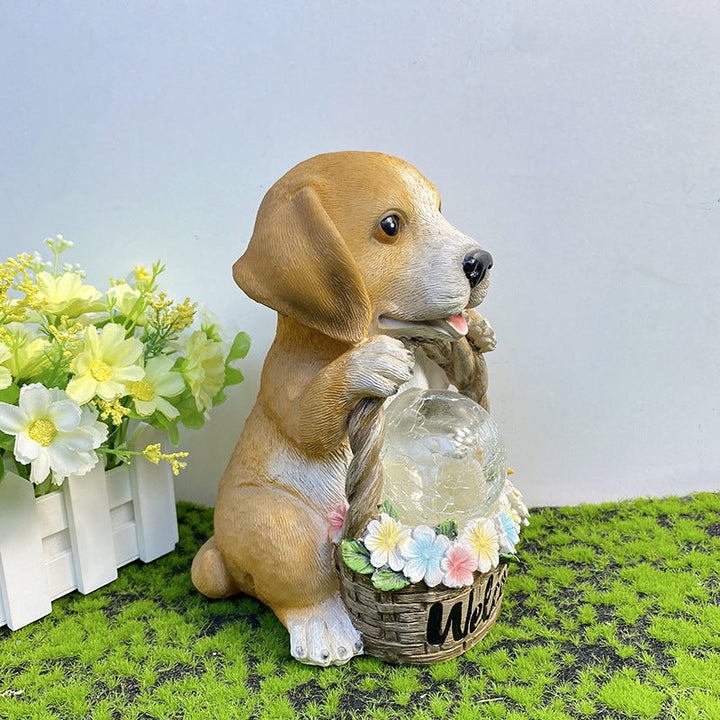 Solar Outdoor Puppy Welcome LED Garden Resin Landscape Light | Bowlift