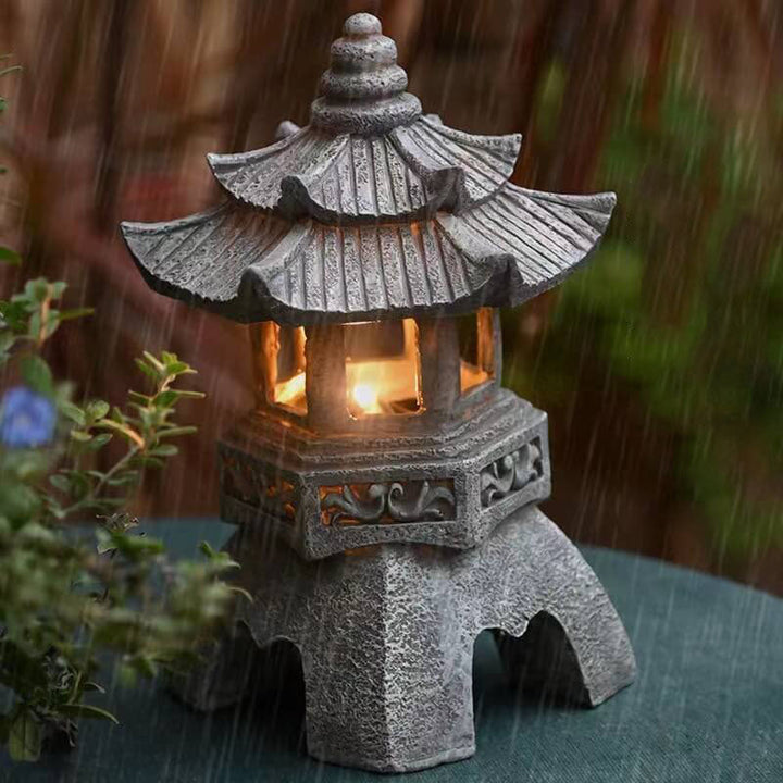 Retro Decorative Solar Tower Resin LED Outdoor Landscape Lighting | Bowlift