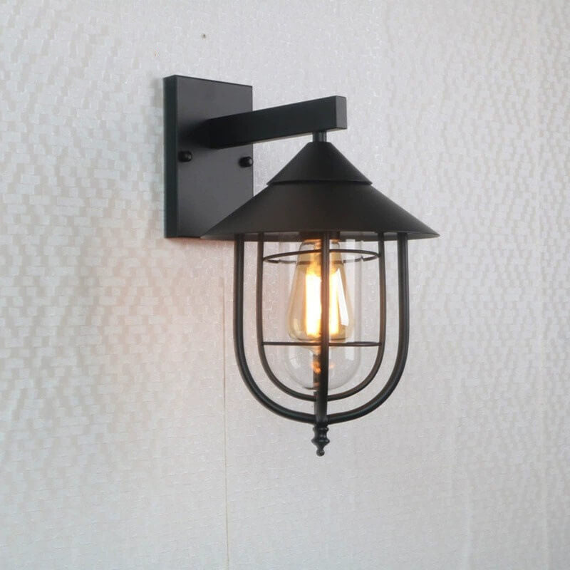 Vintage Industrial Iron Lantern Indoor Outdoor 1-Light Wall Sconce Lamp | Bowlift