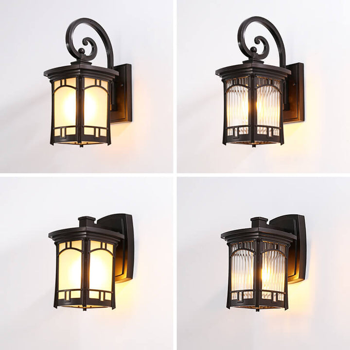 Modern Square Aluminum Glass Carved 1-Light Outdoor Waterproof Wall Sconce Lamp | Bowlift