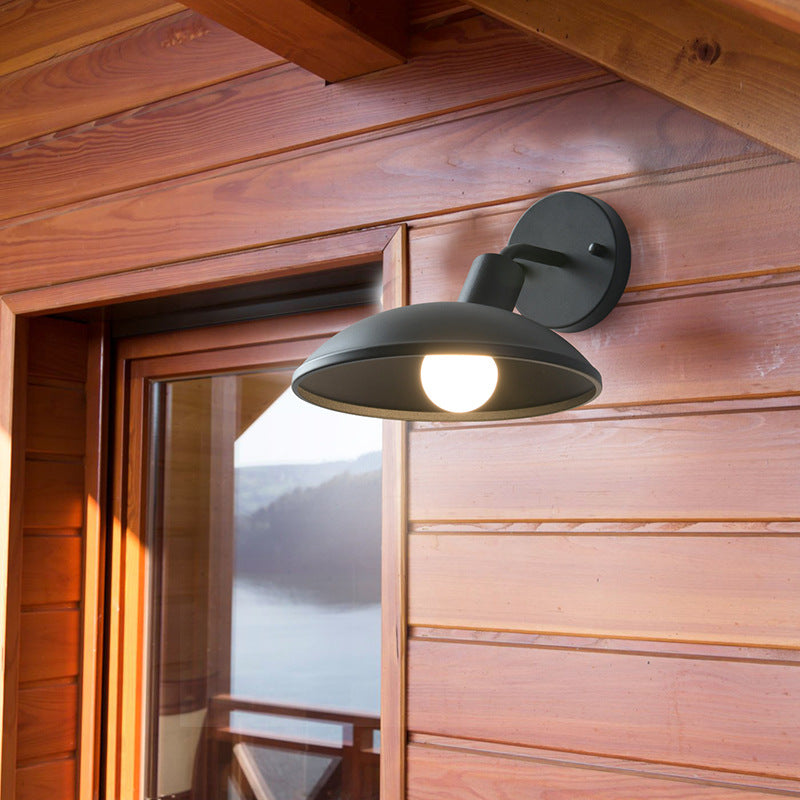 Modern Minimalist Waterproof Round Iron 1-Light Wall Sconce Lamp For Outdoor Patio | Bowlift