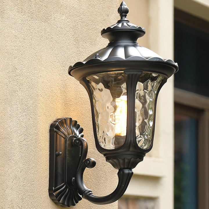 European Retro Waterproof Stone Pattern Glass Lampshade 1-Light Outdoor Wall Sconce Lamp | Bowlift