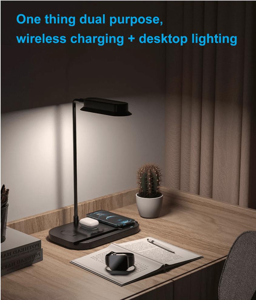 LED table lamp with dimmer and wireless charger for smartphones (4-in-1) | Bowlift