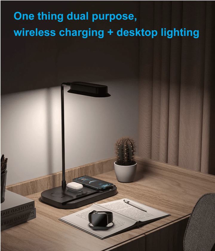 LED table lamp with dimmer and wireless charger for smartphones (4-in-1) | Bowlift