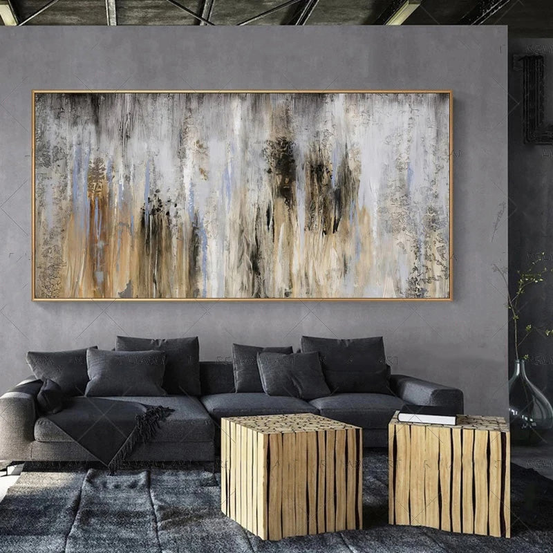 Modern Abstract Gray Beige Golden Wall Art Fine Art Canvas Prints Picture For Luxury Living Room Bedroom Art For Contemporary Interiors | Bowlift