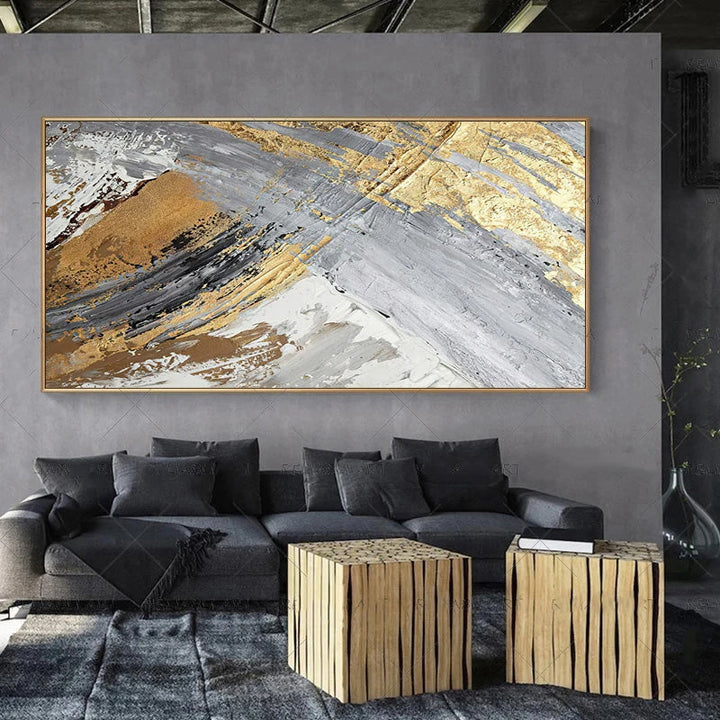 Modern Abstract Gray Beige Golden Wall Art Fine Art Canvas Prints Picture For Luxury Living Room Bedroom Art For Contemporary Interiors | Bowlift