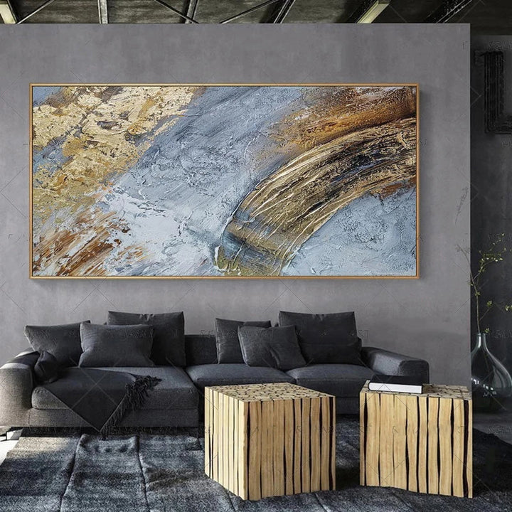 Modern Abstract Gray Beige Golden Wall Art Fine Art Canvas Prints Picture For Luxury Living Room Bedroom Art For Contemporary Interiors | Bowlift