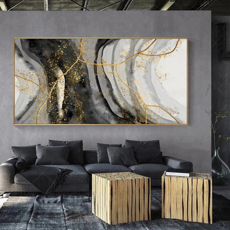 Modern Abstract Gray Beige Golden Wall Art Fine Art Canvas Prints Picture For Luxury Living Room Bedroom Art For Contemporary Interiors | Bowlift