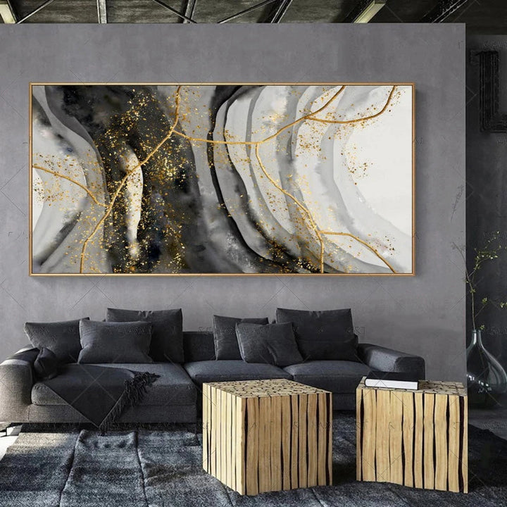 Modern Abstract Gray Beige Golden Wall Art Fine Art Canvas Prints Picture For Luxury Living Room Bedroom Art For Contemporary Interiors | Bowlift