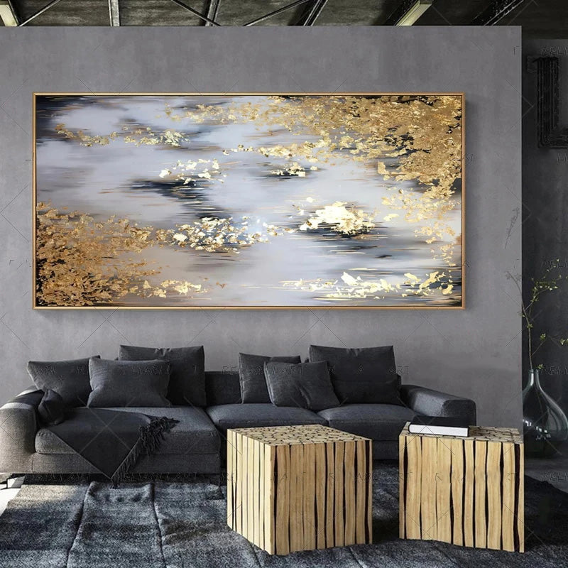 Modern Abstract Gray Beige Golden Wall Art Fine Art Canvas Prints Picture For Luxury Living Room Bedroom Art For Contemporary Interiors | Bowlift