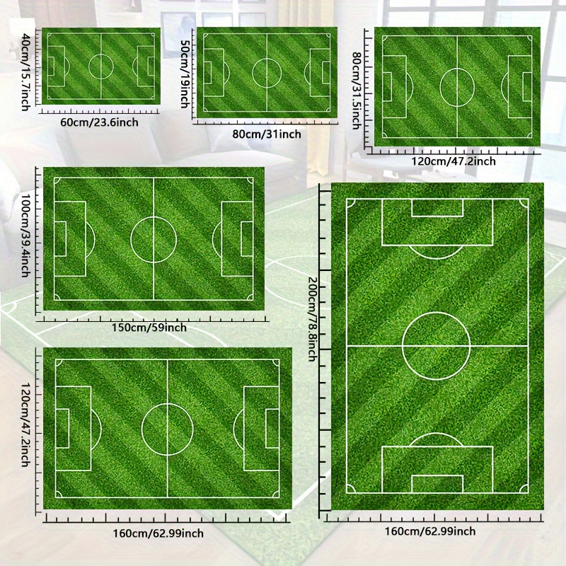 BowLift | Football Field Pattern Carpet - non-slip washable lounge mats for living room, bedroom, garden or gaming room