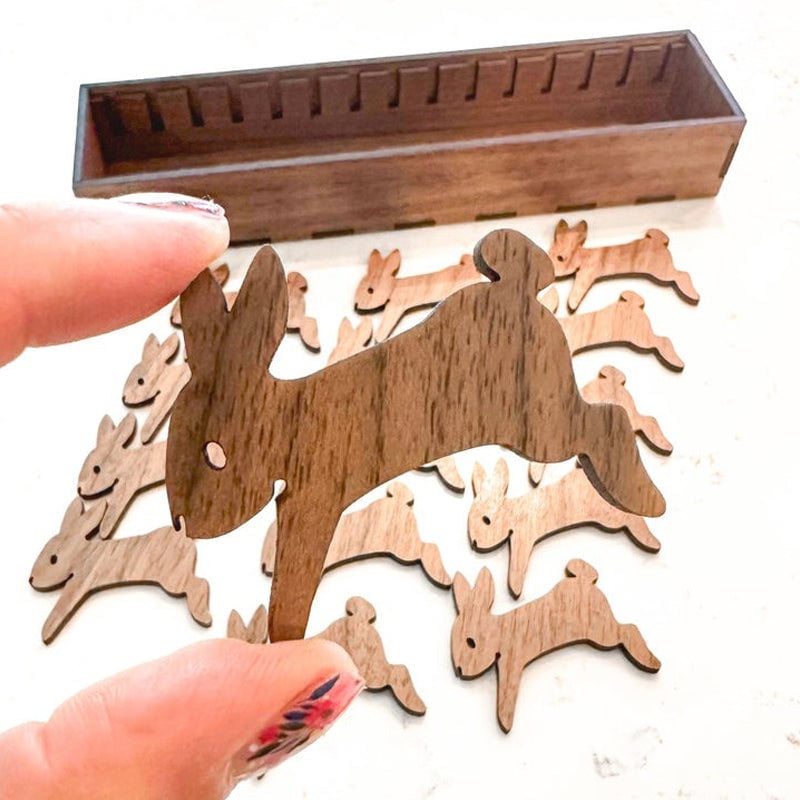 BowLift | Embroidery Thread Organizer | Wooden Bunny Bobbin Set | 16-Piece | Storage Corral Included