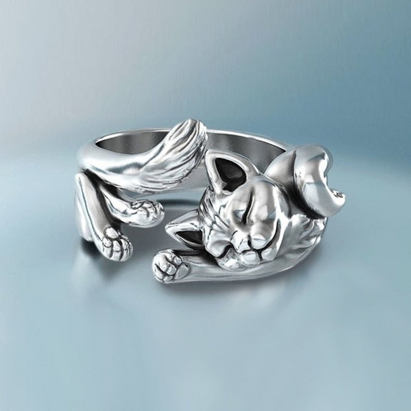 BowLift | Women’s Vintage Cat Ring | Adjustable Animal Knuckle Band | Zinc Alloy Fashion Jewelry for Daily & Party Wear