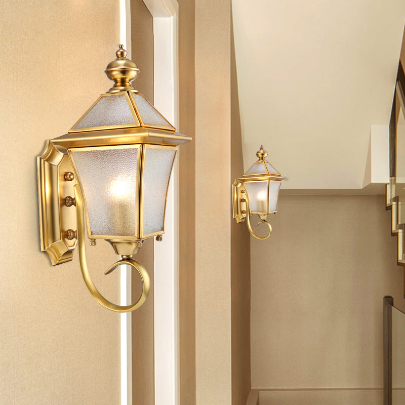 European Modern Luxury Quadrilateral Brass Glass Waterproof 1-Light Outdoor Wall Sconce Lamp | Bowlift