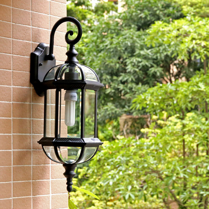 Traditional Vintage Waterproof Hexagonal Aluminum Glass 1-Light Outdoor Wall Sconce Lamp For Garden | Bowlift