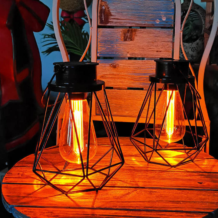 Solar Retro Iron Lantern Geometry LED Decorative Outdoor Landscape Light | Bowlift