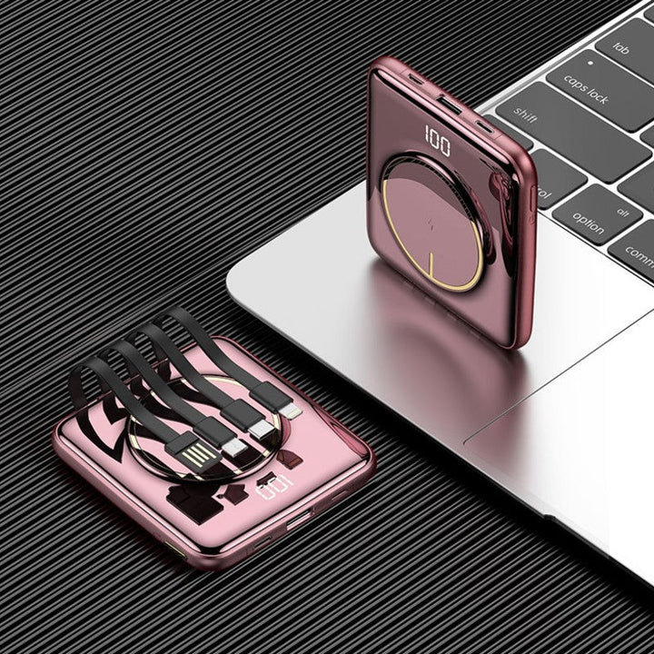 BowLift | 5-in-1 Portable Mini 20000mAh Power Bank, with Wired/Wireless Charging, 4 Built-in Cables & Super Sleek Design, for Phone, Tablet & More