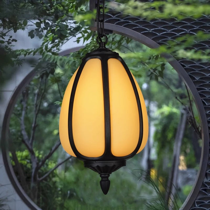 Traditional Chinese Waterproof Aluminum PC Dolomite Elliptical Pumpkin 1-Light Pendant Light For Ourdoor Patio | Bowlift