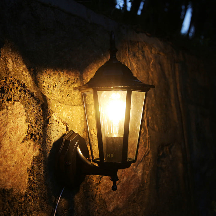 Contemporary Industrial Hexagonal Aluminum Frame Frosted Glass 1-Light Outdoor Wall Sconce Lamp For Garden | Bowlift