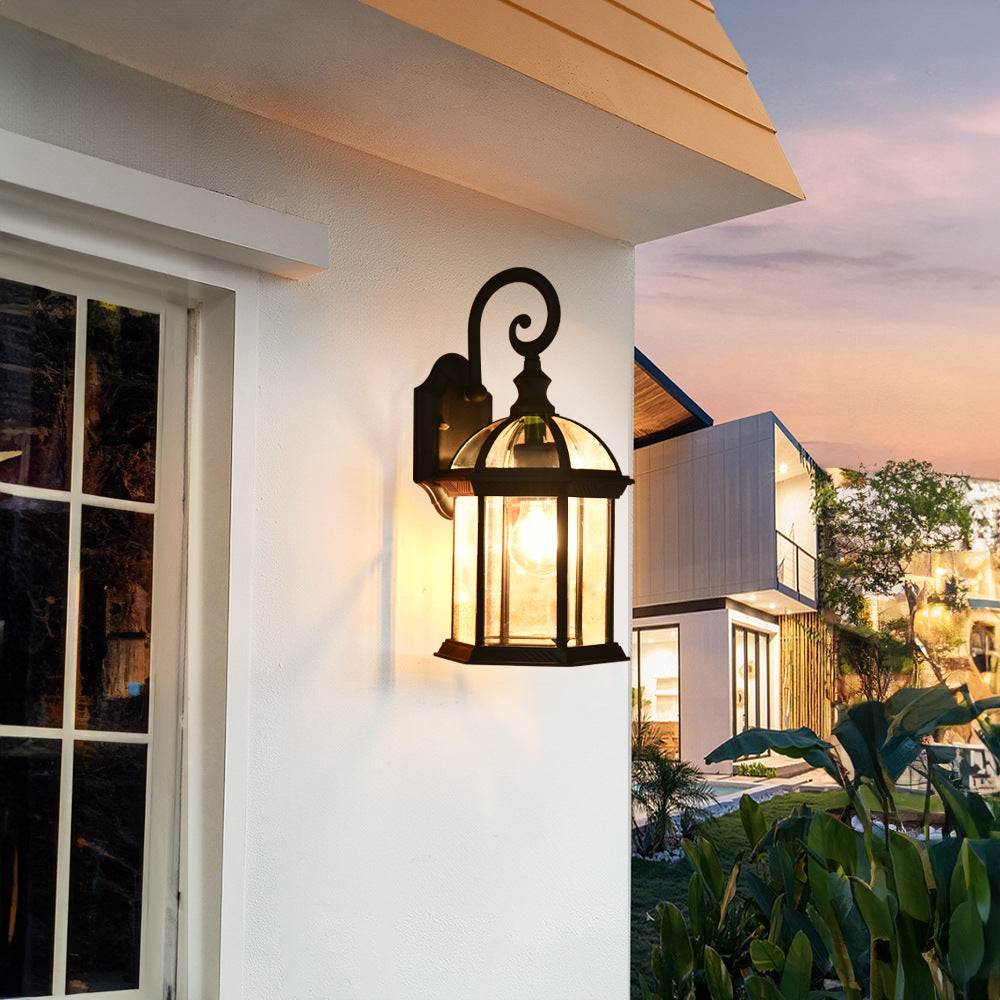 Traditional Vintage Hexagonal Castle Aluminum Glass 1-Light Outdoor Wall Sconce Lamp For Garden | Bowlift
