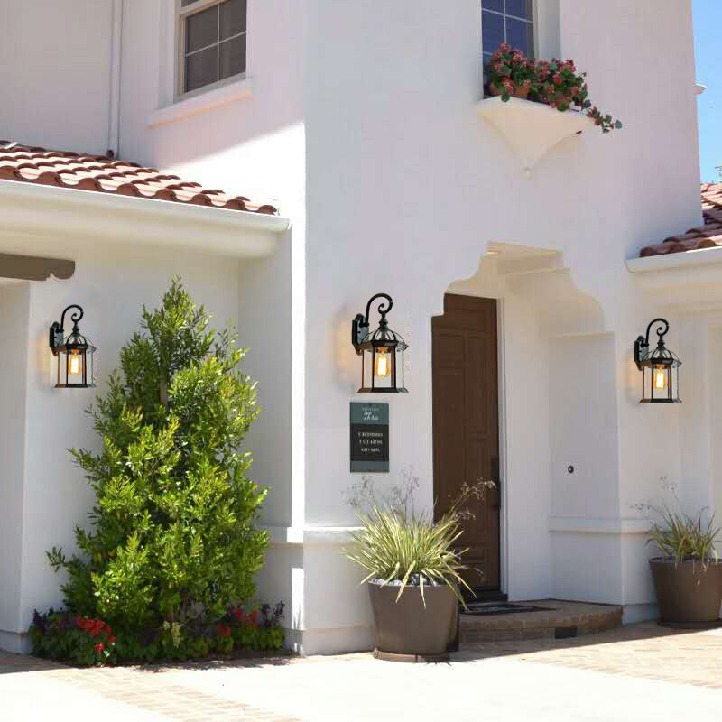 Traditional European Waterproof Aluminum Glass Hexagonal Prism 1-Light Wall Sconce Lamp For Garden | Bowlift