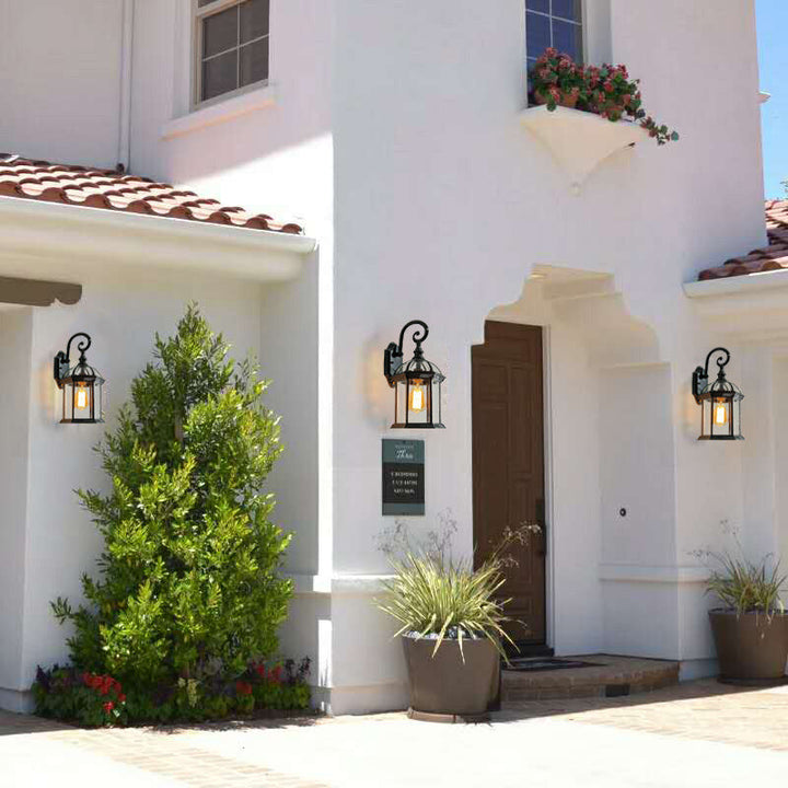 Traditional European Waterproof Aluminum Glass Hexagonal Prism 1-Light Wall Sconce Lamp For Garden | Bowlift