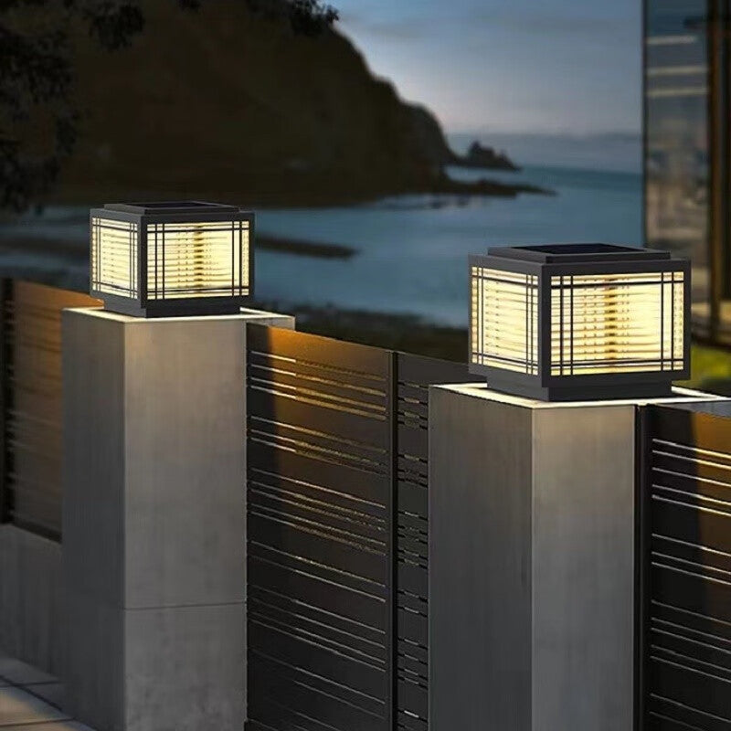 Traditional Chinese Square Aluminum Glass 1-Light Post Head Light For Garden | Bowlift