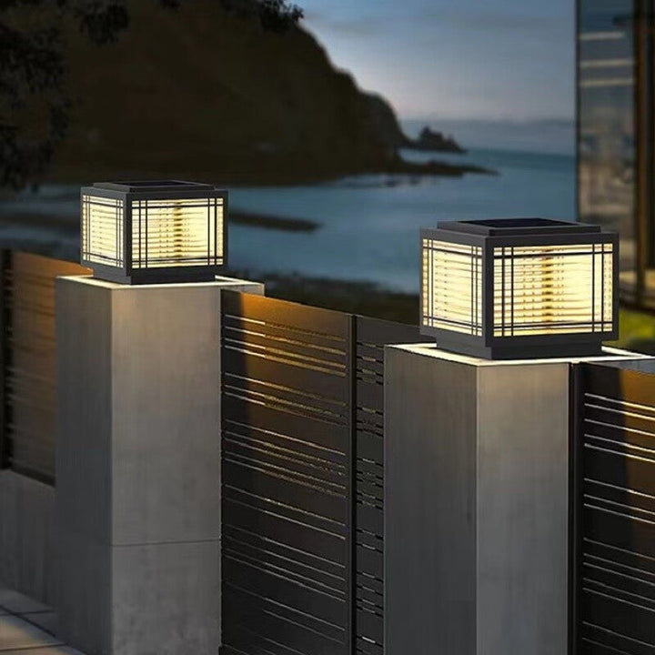 Traditional Chinese Square Aluminum Glass 1-Light Post Head Light For Garden | Bowlift