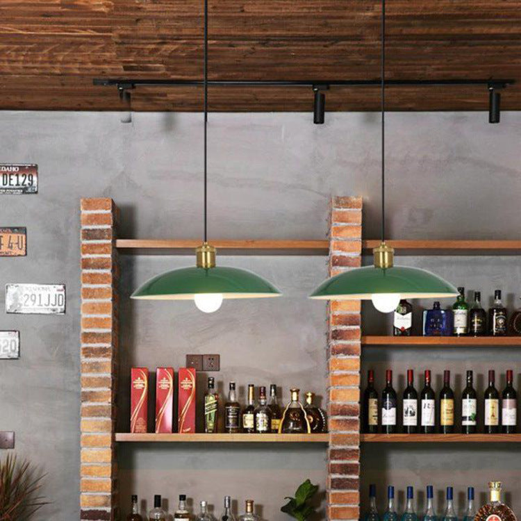 BowLift | RetroDome Industrial Vintage Pendant Light | Green Iron Dome Design | Single Light | Rustic Ceiling Lighting