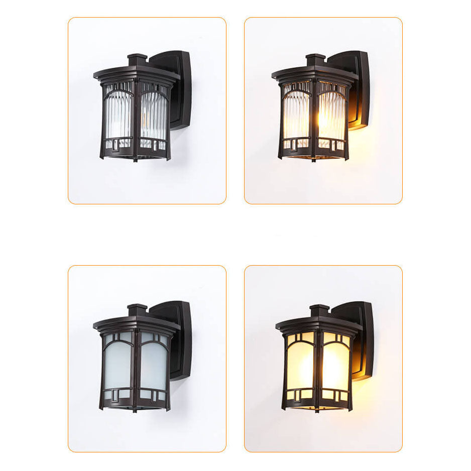 Modern Square Aluminum Glass Carved 1-Light Outdoor Waterproof Wall Sconce Lamp | Bowlift