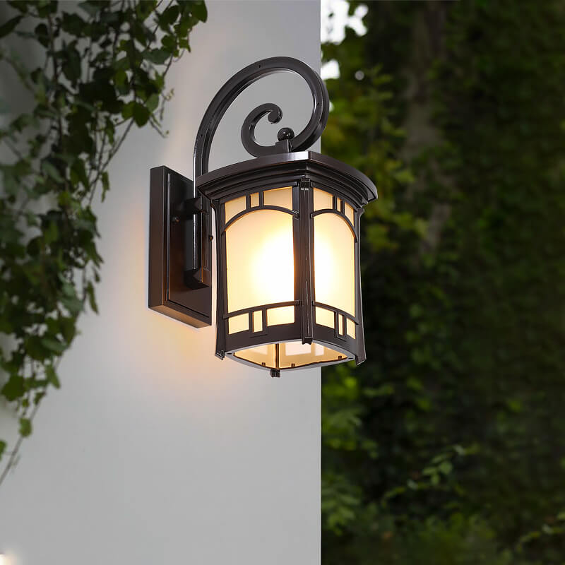 Modern Square Aluminum Glass Carved 1-Light Outdoor Waterproof Wall Sconce Lamp | Bowlift