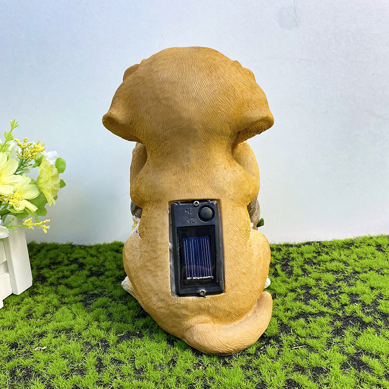 Solar Outdoor Puppy Welcome LED Garden Resin Landscape Light | Bowlift
