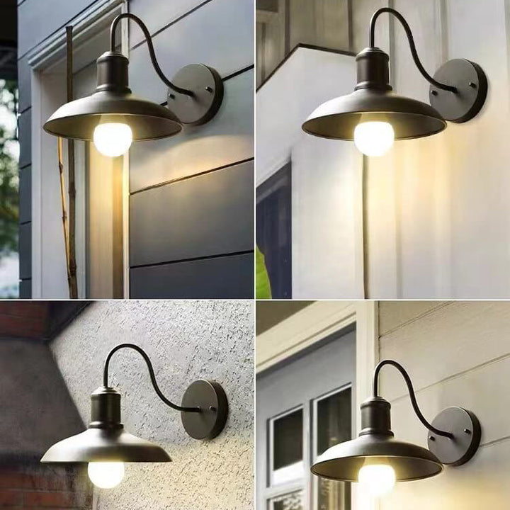Retro Loft Dome Iron Outdoor Waterproof 1-Light Bent Arm Wall Sconce Lamp | Bowlift