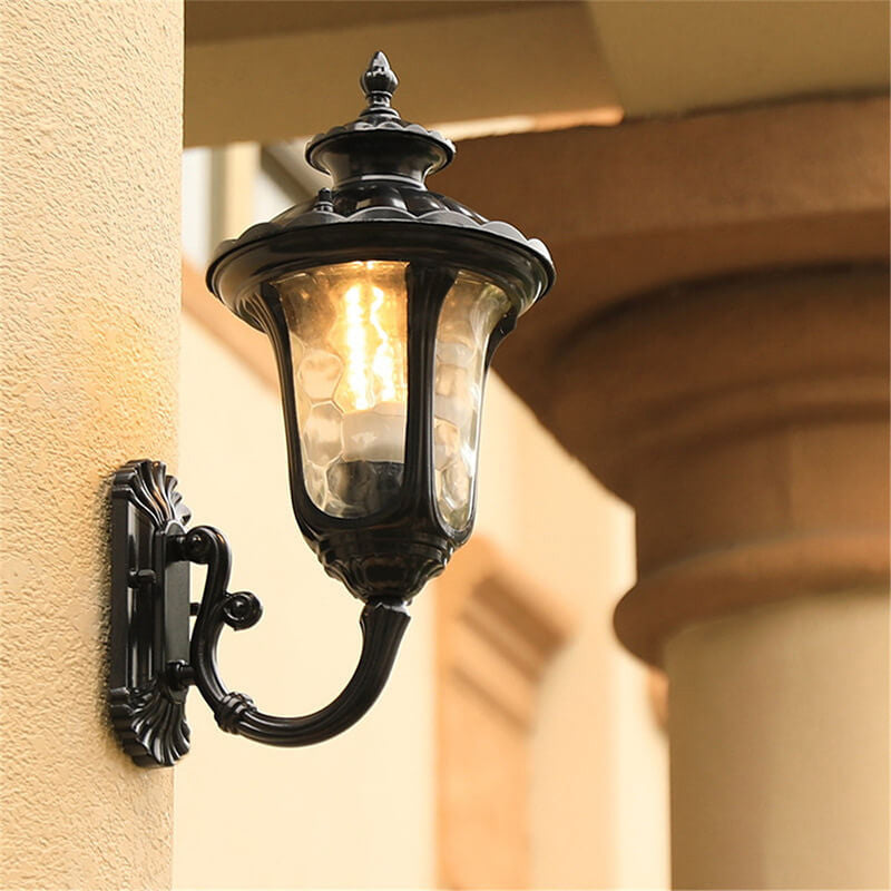European Retro Waterproof Stone Pattern Glass Lampshade 1-Light Outdoor Wall Sconce Lamp | Bowlift