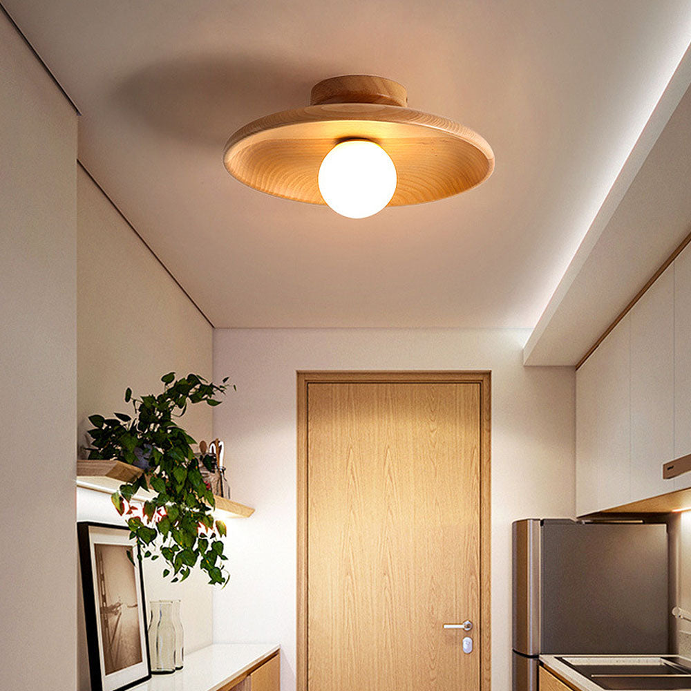 BowLift | Nordic Wood Round Ceiling Light Fixture - Minimalist Design for Hallway & Living Room Lighting