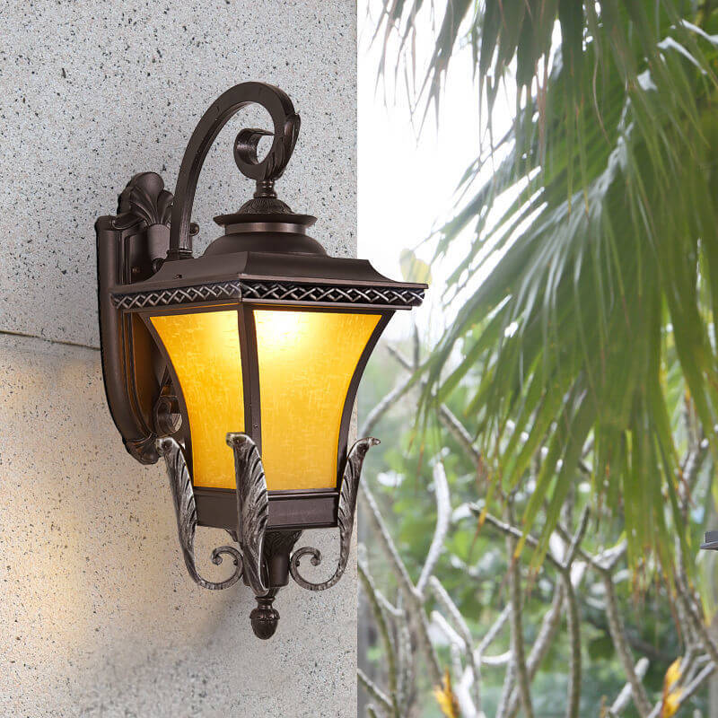 European Vintage Outdoor Square Cage Aluminum Glass 1-Light Wall Sconce Lamp | Bowlift