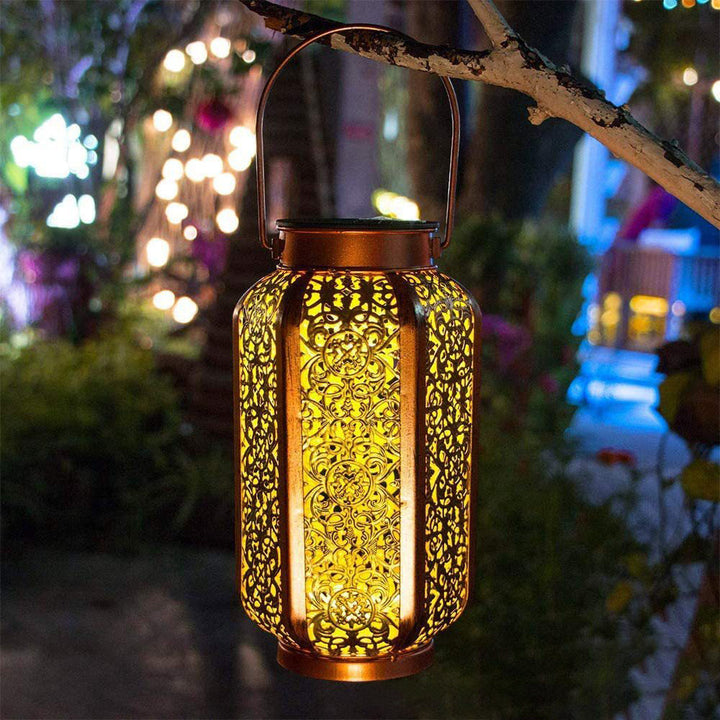 Modern Art Deco Solar Waterproof Hexagonal Lantern Iron LED Outdoor Light For Garden | Bowlift