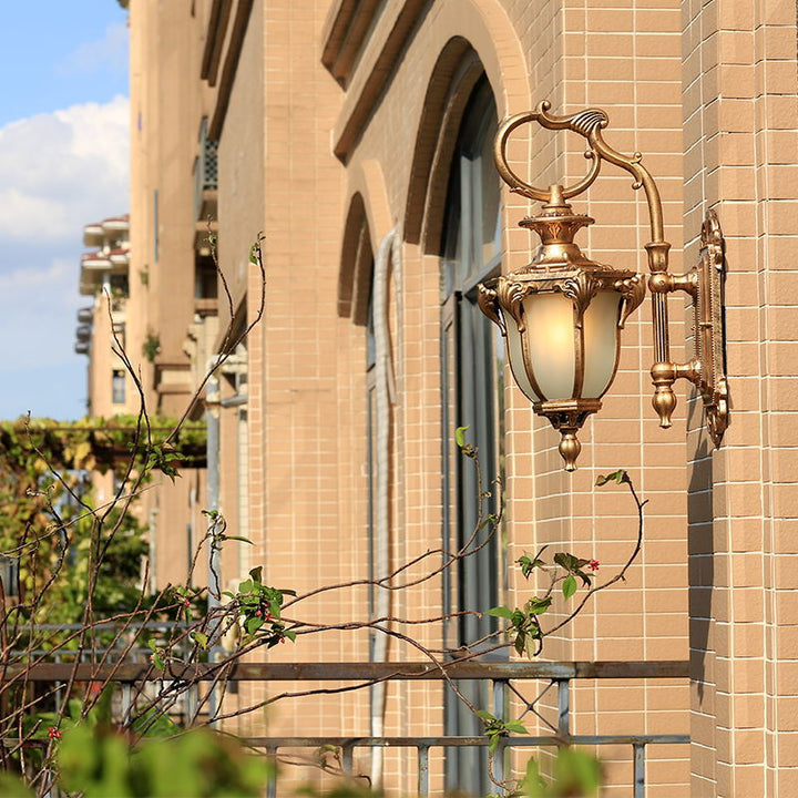 European Retro Aluminum Glass Carved Lantern 1-Light Outdoor Waterproof Wall Sconce Lamp | Bowlift