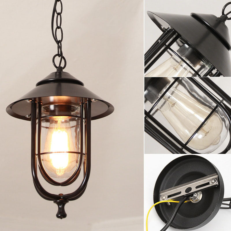 Industrial Vintage Aluminum Cage Glass 1-Light Outdoor Waterproof Pendant Light | Bowlift
