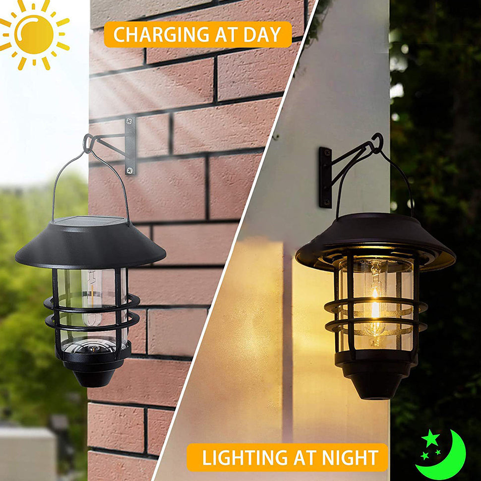 Contemporary Retro Solar Waterproof Aluminum Glass Lantern Cylinder 1-Light Hanging Wall Sconce Lamp For Outdoor Patio | Bowlift