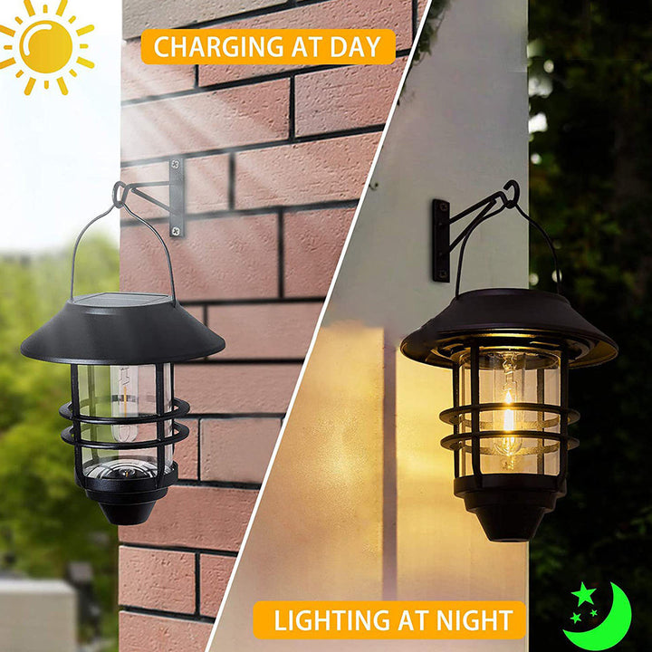 Contemporary Retro Solar Waterproof Aluminum Glass Lantern Cylinder 1-Light Hanging Wall Sconce Lamp For Outdoor Patio | Bowlift