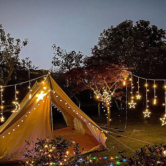 BowLift | LED Solar Star Moon Curtain Light  Christmas Outdoor Patio Decorative Camping String Lights