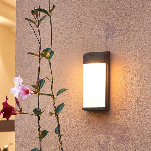 Solar Square Frosted Glass Waterproof Outdoor LED Wall Sconce Lamp | Bowlift