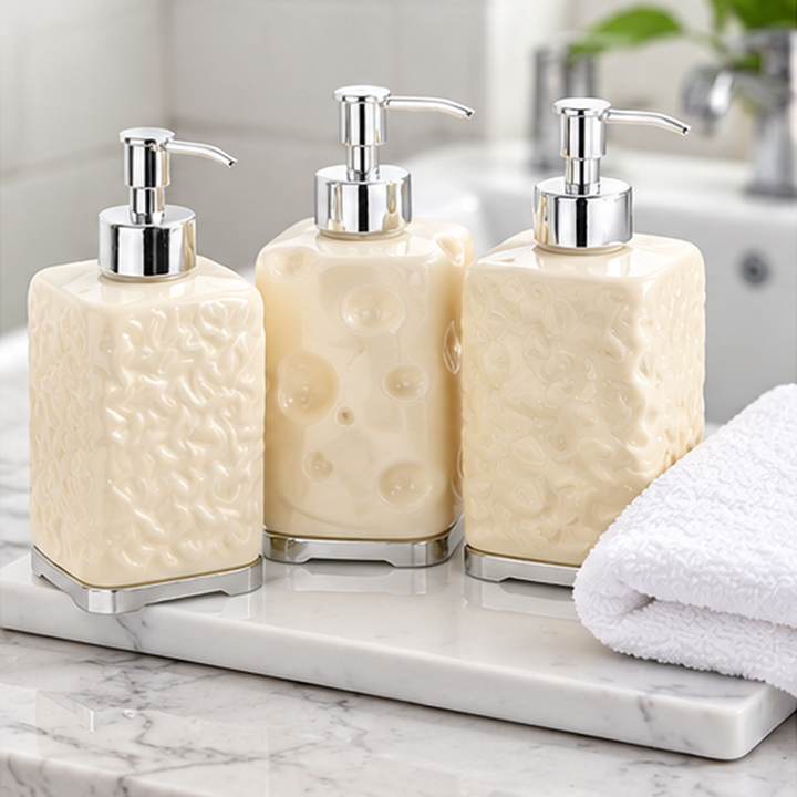 Ceramic Pump Soap Dispenser with Dimpled Texture Bowlift