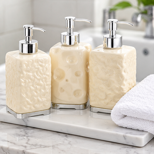 Ceramic Pump Soap Dispenser with Dimpled Texture Bowlift